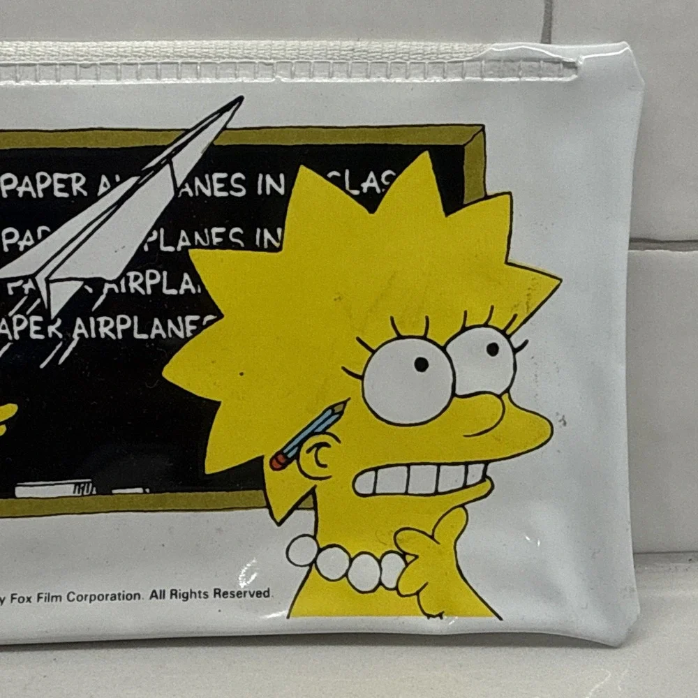 Vintage 1990 Simpsons Vinyl Pencil Case Zippered Matt Groening Bart Lisa Simpson